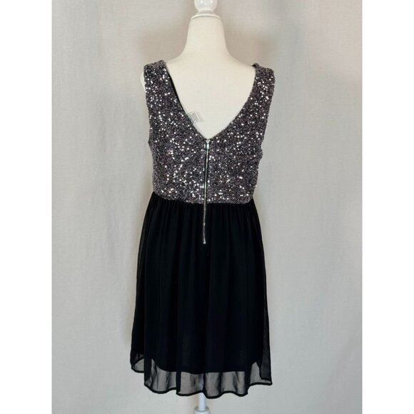 PINKY Size L Bodice Black Chiffon Sleeveless Mini Dress W/ Zipper - Picture 6 of 10